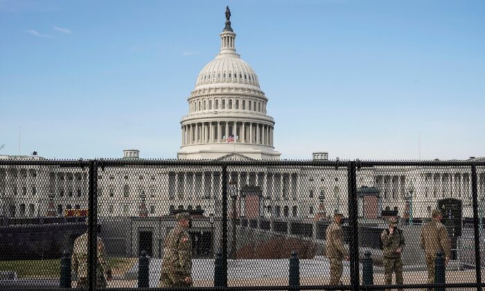 National Guard soldiers maintain a watch over the U.S. Capitol in Washington