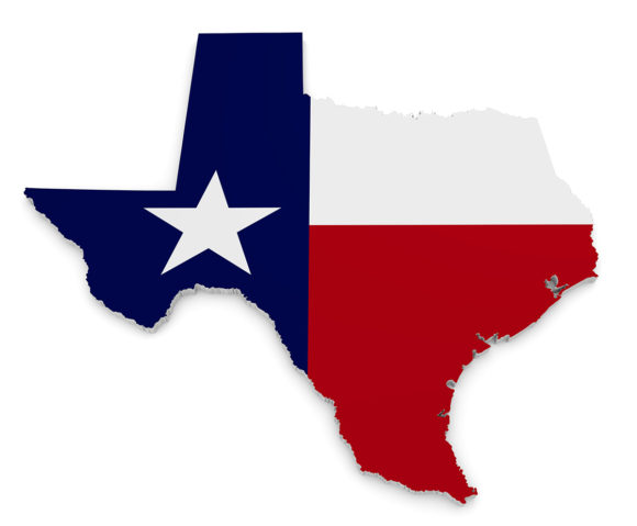 Geographic border map and flag of Texas, The Lone Star State