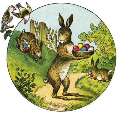 tradition / folklore, Germany, children looking for Easter eggs, illustration, circa 1887, hare, hares, bunny, bunnies, family,